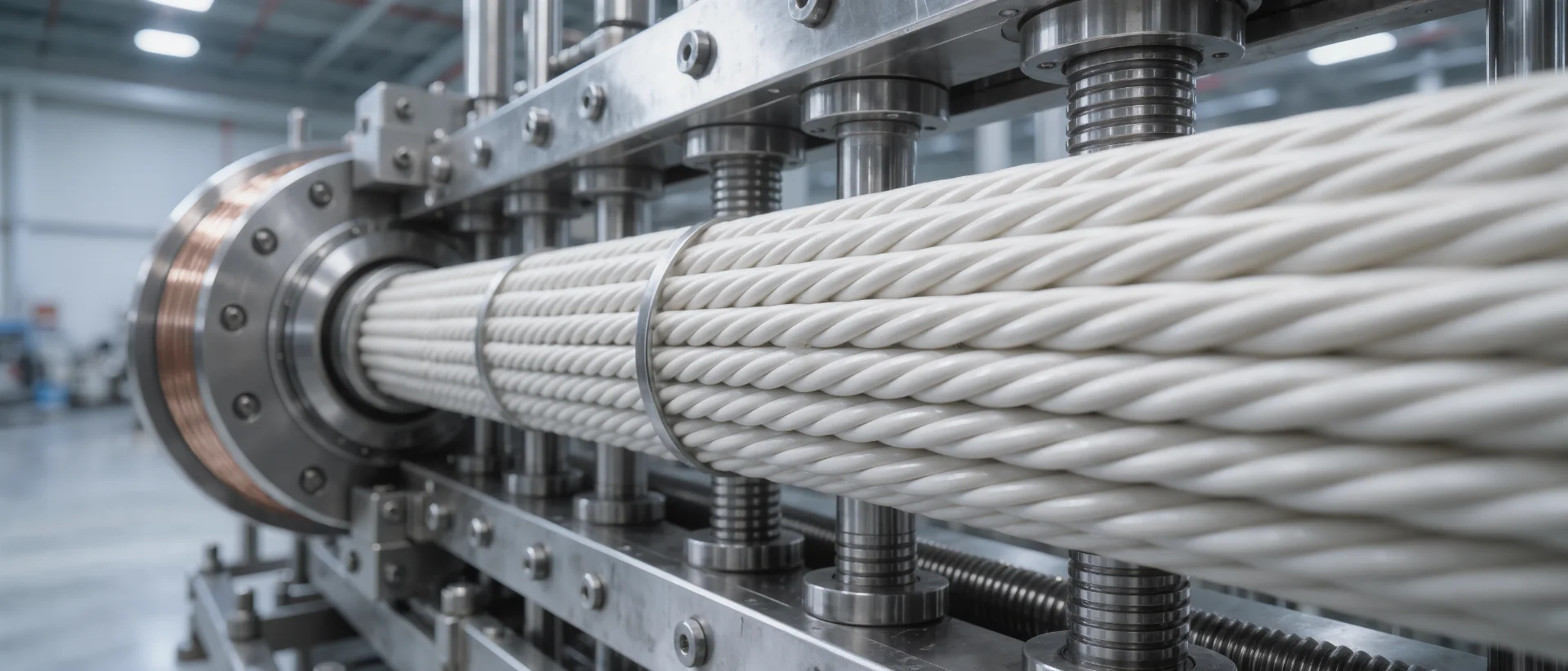 Copper conductors with white PVC insulation on a cable extrusion line - CIVAL Ca/Zn stabilizers for wire and cable
