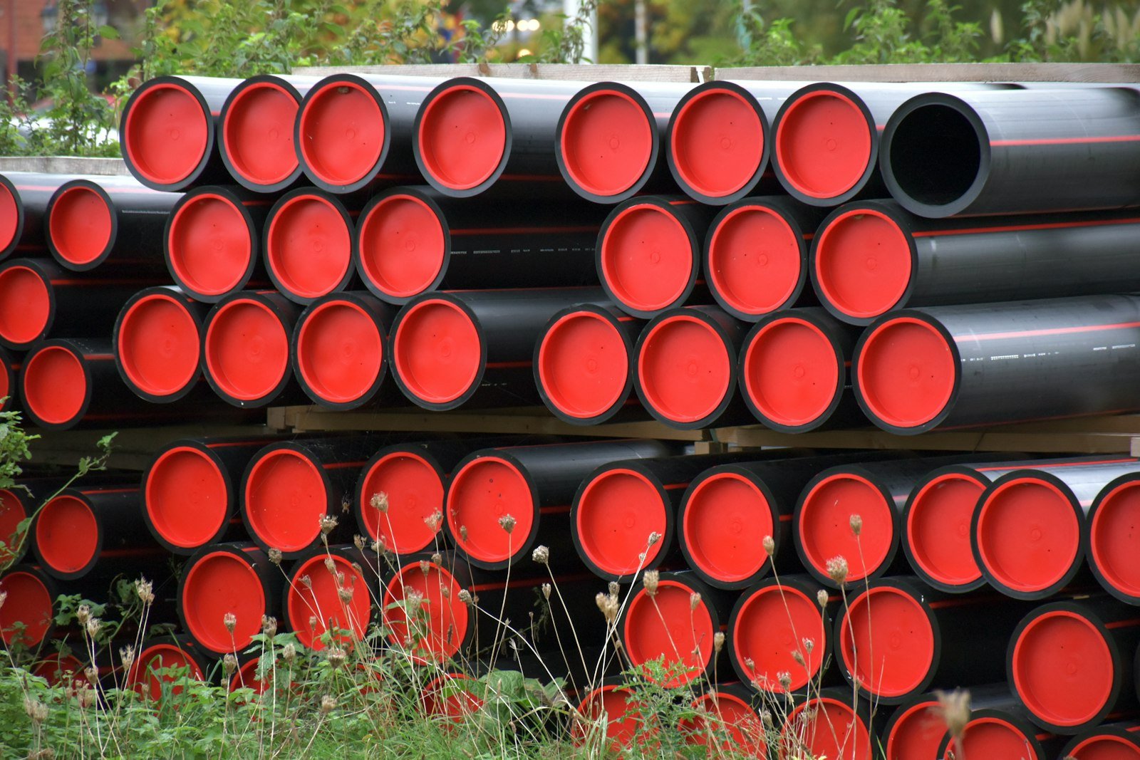 Stacked industrial PVC pipes